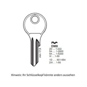 DOM – HEKNA – HÄFELE Ersatzschlüssel für Briefkasten, Vorhangschloss, Möbelschloss, Dachbox – Skiträger & KFZ Schlüsselserie 2D1 – 2D222